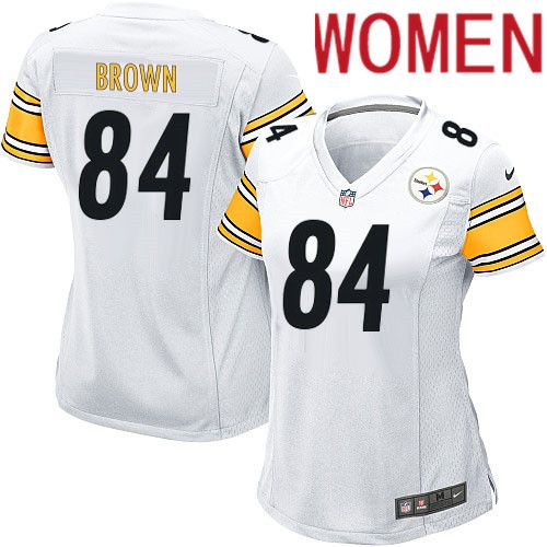 Women Pittsburgh Steelers 84 Antonio Brown Nike White Game NFL Jersey